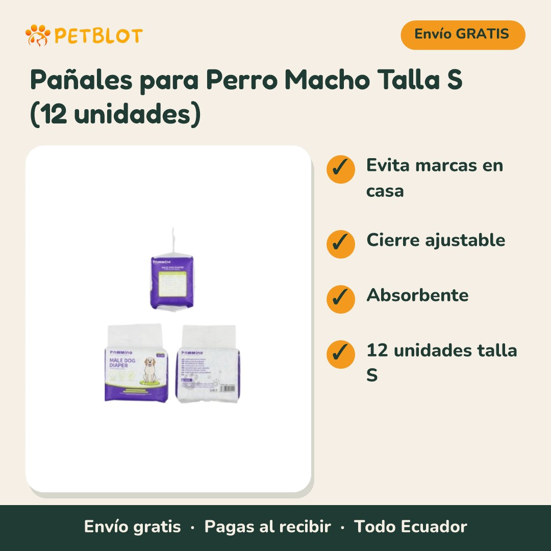 Pañales para Perro Macho Talla S (12 unidades)