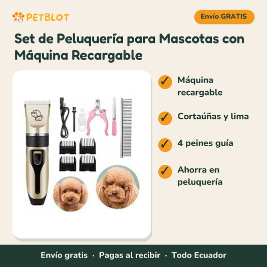 Set de Peluquería para Mascotas con Máquina Recargable