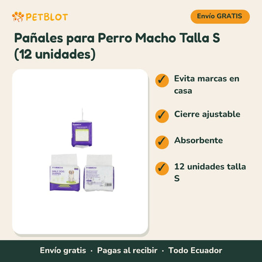 Pañales para Perro Macho Talla S (12 unidades)