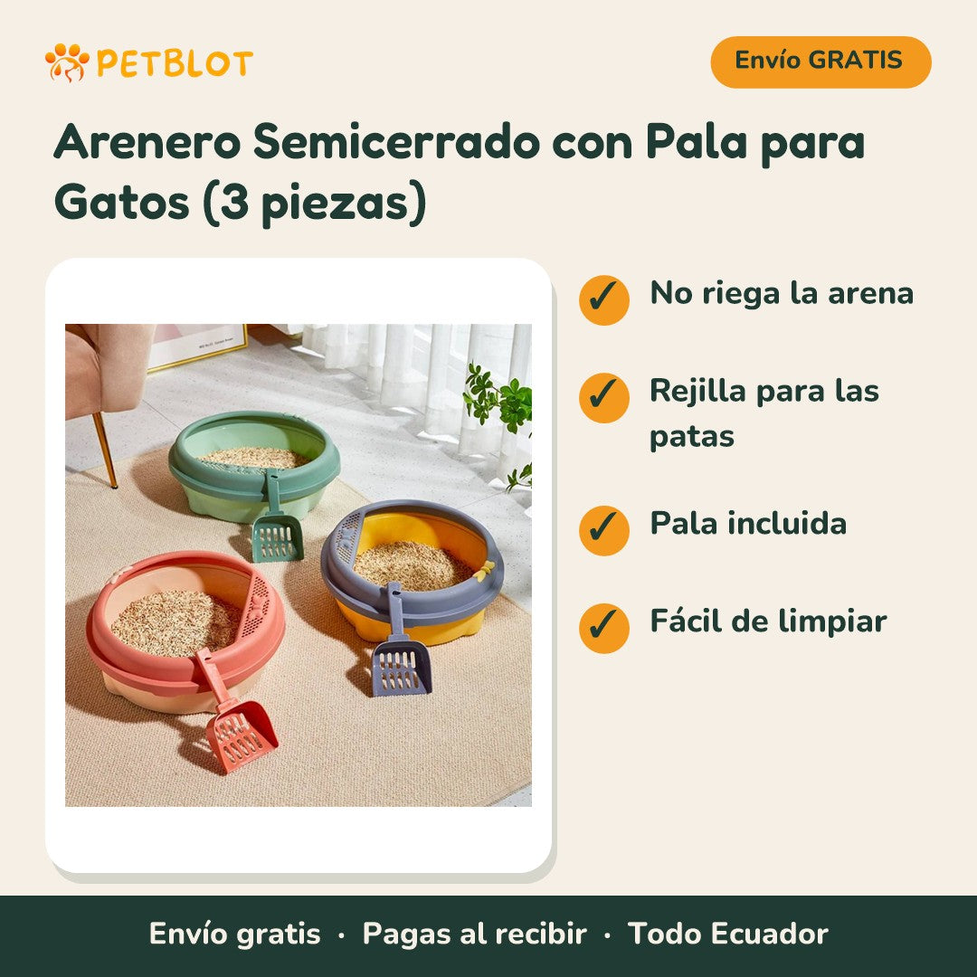 Arenero Semicerrado con Pala para Gatos (3 piezas)