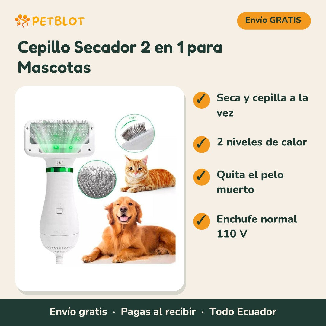 Cepillo Secador 2 en 1 para Mascotas